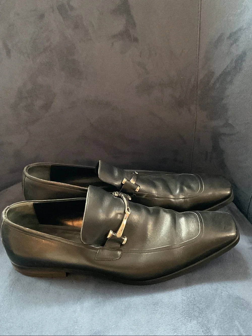 Gucci Black Leather Silver Bit Slip-On Loafers